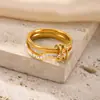 Anillo de Acero Inoxidable Popular Transfronterizo Chapado en Oro de 18K de Gama Alta Anillo Apilable de Tres Capas Combinación de Colores Anillo de Acero de Titanio con Diamantes