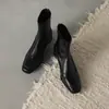 Botas de Cano Curto Melard com Bico Quadrado Elásticas Slim para Mulheres, Estilo Novo Outono 2026, Salto Bloco, Zíper Traseiro, Botas Chelsea Martin