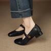 Estilo Artístico Vintage Piel Genuina Color Pulido Punta Redonda Tacón Bajo Mary Jane Zapatos de Mujer Nuevos Morados Elegantes de Tacón Grueso de Una Sola Capa para Mujer