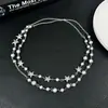 Colar Longo Estiloso Ins Europeu e Americano Estrela de Cinco Pontas Pérola Acessórios Femininos Moda de Nicho Joia de Corrente para Clavícula Empilhada