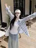 Camisa de Protección Solar de Cuadros Azules Coreana Estilo Perezoso 2025 Casual Nueva para Mujer Holgada de Manga Larga Top Chaqueta