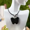 Colgante de Mariposa Tallada en Cristal Transfronterizo Piedra de Ágata Natural Ojo de Tigre Tallado Mariposa Pequeña Collar Literario Retro Joyería