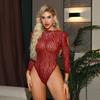 Charme Roxo Biquíni Diamante Quente Lingerie Sexy Plus Diamante Macacão Manga Longa Saia Quadril Justa Rede Tz792