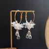 Pendientes de hadas de alta gama europeos y americanos que tiemblan con pendientes de perlas de flores de cristal coreanas