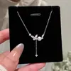 Collar de Mariposa de Perla para Mujer Plata de Ley 925 Estilo Bosque Cadena de Suéter con Borla Fresca Circonita Brillante Sensación de Alta Gama Collar para Mejor Amiga