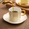 Taza de café de cerámica a cuadros chapada en oro, traje de taza y platillo, lujo moderno, restaurante de té, té de la tarde, platillo para bocadillos, taza