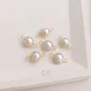 Borda de pingente com concha de ouro 14K que retém a cor, acessórios DIY feitos à mão, pérola sintética, conector duplo para pendurar, acessórios para joias