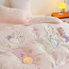 Angelito Conejito Niña Corazón 230g Terciopelo de Leche Cama Juego de Cuatro Piezas Funda Nórdica Bordado Parche Invierno Cálido Terciopelo Engrosado