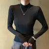 H558 Suéter de Punto Fino de Cuello Alto Medio Nuevo Otoño e Invierno Ropa Interior de Punto Se Puede Usar por Fuera Camisa Base de Manga Larga para Mujer