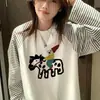 Camiseta de Manga Longa Listrada Contrastante Estilo Ins Doce e Cool para Mulheres Outono Inicial Nova Solta Casual Moda Versátil Gola Redonda Top