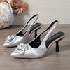 Transfronterizo 2025 Europeo y Americano Exportación Nuevos Zapatos de Mujer Tacón de Aguja Punta Fina Sedas y Satines Flor Trasero Hueco Sandalias de Mujer Xlv355-1