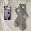 Calcetines nuevos con diseño de cachorro para mujer, calcetines de media pantorrilla, calcetines de algodón modernos, calcetines largos casuales grises lindos de dibujos animados blancos para verano