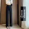 Pantalones de traje para mujer de primavera y otoño, con abertura frontal, de cintura alta, fluidos, de pierna recta, casual, adelgazantes, de pierna ancha, versátiles, adecuados para ir al trabajo, pantalones largos