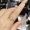 Anillo Versa retro estilo corte francés Circonita de piedra lunar femenino Cobre chapado en oro real Pequeño abierto Anillo diario