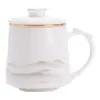 Taza de té de porcelana blanca, taza de maestro de cerámica con tapa, taza de oficina con filtro, taza de oficina para separación de té y agua, jade de grasa de cordero