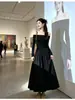 Vestido negro de manga larga sin hombros, ceñido a la cintura estilo francés, cuerpo en forma de pera, vestido largo de alta gama Berkeley, atuendo de cumpleaños