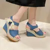 Nuevas sandalias de cuña para mujer de larga duración con encaje, punta abierta, hebilla de velcro para mujer, plataforma