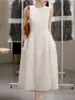 Vestido Ligero Cuello Redondo Sin Mangas Ajustado Blanco Luz de Luna Vestido Largo