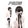Venda Direta da Fábrica Novo Estilo Chinês Feminino Cinza Prata Presilha de Laço Rabo de Cavalo com Trança Dupla Peruca Artificial Fofa Natural