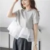 Comercio Exterior Ropa de Mujer 2026 Verano Nuevo Estilo Malla Empalmada Dobladillo Abullonado Top para Mujer Camiseta Mangas Cortas