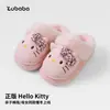 Lindas pantuflas de algodón de dibujos animados Hello Kitty para mujer, pantuflas de interior para el hogar de invierno, de suela gruesa, cálidas y forradas de felpa