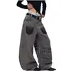 Calça Casual Estampada Lavada Retro Americana Unissex Outono 2025 Solta Emagrecedora Versátil Jeans Wide-Leg