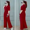 Traje de Oficina Elegante de Moda Nuevo de Verano Top Corto Delgado Ajustado Pantalones de Pierna Ancha Recta Conjunto de Dos Piezas Ropa para Mujer