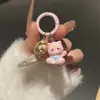 Chaveiro de gato com expressão engraçada de desenho animado e pingente de sino, presente feminino, decoração de bolsa, acessório para mochila