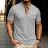 Ropa de hombre transfronteriza Camiseta con cuello Henry Amazon Estilo nuevo europeo y americano Costura de contraste Manga corta Casual Holgado Pulóver Cuello redondo Top