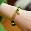 Pulsera de Dinero de los Cinco Emperadores Estilo Nuevo Pulsera de Ágata Imitación Pulsera de Ágata Verde para Mujeres Nuevo Estilo Chino Cuentas de la Fortuna Calabaza Atractora de Riqueza