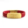 Pulsera de Acero de Titanio Estilo Xizang de Cinco Sutras para Hombres y Mujeres, Pulsera Versátil Color Oro Arena, Pulsera de Cordón de Cuero, Venta al por Mayor