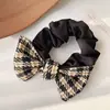 Elástico de cabelo com laço elegante de intestino grosso 2023 novo estilo prendedor de cabelo elástico de cabelo xadrez moda rabo de cavalo elástico de cabelo