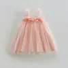 Vestido de Tul Estilo Dulce Niña con Flores Tridimensionales 2026 Estilo Verano Vestido de Playa con Tirantes Vestido de Princesa para Bebé Vestido Abullonado
