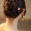 [requintado] grampo de cabelo clássico de madeira camélia acessórios de cabelo grampo de cabelo vermelho antigo placa cheongsam