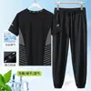 Traje Esportivo Secagem Rápida Ice-Sense Masculino Verão Fino Corrida Fitness Alta Elasticidade Malha de Gelo Masculina Calças de Manga Curta