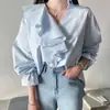 Camisa holgada de estilo coreano suave estilo francés, nueva para primavera y otoño 2026, con cuello de volantes, blusa casual de manga larga