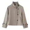 Chaqueta ZA Transfronteriza Nueva de Cuello Alto Asimétrica con Botones para Mujer, Corta, Puños con Botones, Ropa de Abrigo Lisa Holgada de Manga Larga Otoño/Invierno