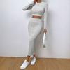 2025 Roupas Europeias e Americanas Amazon Moda Casual de Primavera Gola Redonda Manga Longa Saia Quadril Conjunto Tricotado
