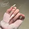 Uñas Postizas Populares de Xiaohongshu, Pedrería Rosa Nude, Lunares, Fototerapia Pura Larga Brillante, Blanqueamiento, Uñas Postizas con Ambiente para Hija