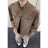 Jaqueta de couro PU tie-dye estilo americano com gola alta, coleção primavera/outono masculina, design de alta qualidade, ombros com caimento regular, jaqueta bomber, jaqueta Harrington flight
