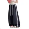 Calça Esportiva de Moletom Listrada com Cós Patchwork Estilo Coreano para Meninas, Nova Versão Versátil e Fluida Casual de Perna Larga para Primavera 2026
