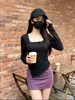 Camiseta base de otoño e invierno para mujer, sexy ajustada, top interior de chica hot pura deseo, cuello cuadrado irregular, hombro normal, camiseta de manga larga