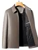 Jaqueta de Couro de Ovelha Masculina Haining com Gola Reversível, Casaco Casual de Negócios para Outono e Inverno, Roupa para Pai de Meia-idade, Forrada com Lã para Aquecimento