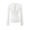 Camiseta Básica de Manga Larga Versátil para Mujer con Cuello Henley de Botones, Nueva, Hombro Normal, Top Delgado para la Cintura