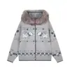 Nueva Chaqueta con Capucha y Cuello de Piel Desmontable Linda para Hombre Otoño e Invierno Nuevo Suéter Tejido Grueso Jacquard de Perro