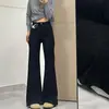 Jeans negros acampanados para mujer, nuevo estilo de otoño, de cintura alta, talla grande, favorecedores para cuerpo tipo pera, pantalones de campana adelgazantes