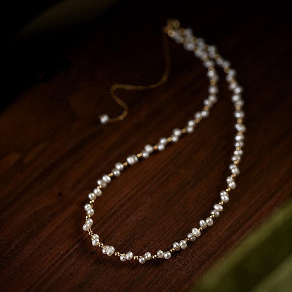 法式轻奢编织天然淡水珍珠项链高级感小众设计珍珠满天