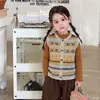 Ropa infantil de azúcar de pera chaleco de punto para niña nuevo de otoño suéter superior de punto Fair Isle retro para niños ropa de bebé niña