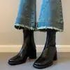 Botas Curtas de Salto Alto para Mulheres, Botas Chelsea de Bico Quadrado, Botas Curtas para Mulheres Baixas, Botas Finas de Salto Grosso Estilo Francês, Botas Femininas, Sapatos de Algodão de Inverno