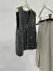 Cárdigan Retro Gris Oscuro con Cuello en V y Botones para Mujer, Chaleco de Suéter Holgado y Relajado para Capas sin Mangas Tejido para Otoño e Invierno